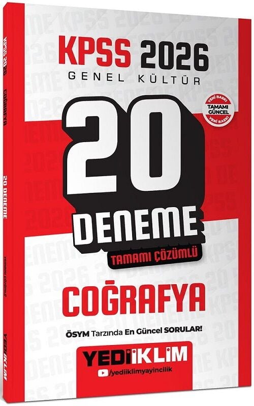 Yediiklim 2026 KPSS Coğrafya 20 Deneme Çözümlü Yediiklim Yayınları