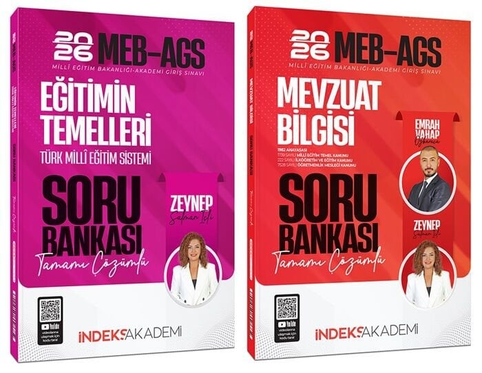 İndeks Akademi 2026 MEB-AGS Eğitimin Temelleri + Mevzuat Bilgisi Soru Bankası 2 li Set - Zeynep Salman İçli, Emrah Vahap Özkaraca İndeks Akademi Yayıncılık
