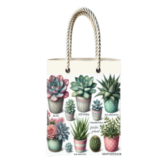 Çantasepette Bez Çanta Sukulent Temalı Fermuarlı Günlük Kullanım