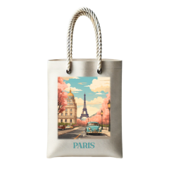 Çantasepette Bez Çanta Paris Sanatsal Temalı Fermuarlı Günlük Kullanım
