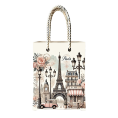 Çantasepette Bez Çanta Paris Temalı Fermuarlı Günlük Kullanım