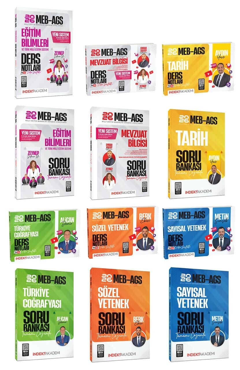 YENİ AGS - İndeks Akademi 2026 MEB-AGS Tüm Dersler Ders Notları + Soru Bankası 12 li Set İndeks Akademi Yayıncılık
