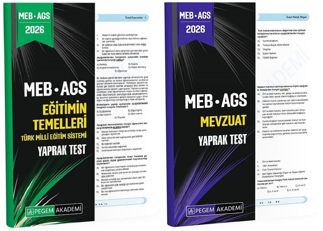 Pegem 2026 MEB-AGS Eğitimin Temelleri +  Mevzuat Yaprak Test 2 li Set Pegem Akademi Yayınları