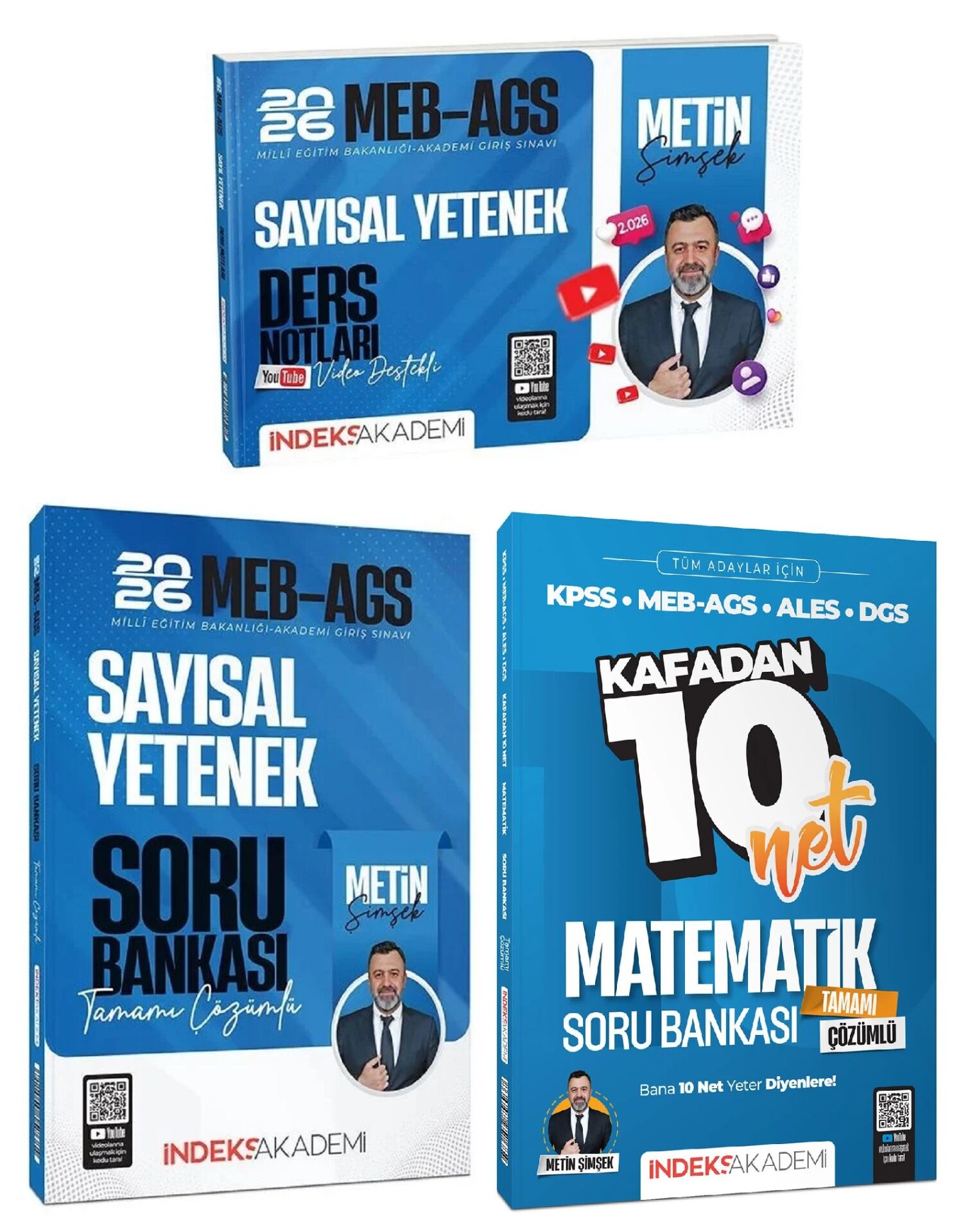 İndeks Akademi 2026 MEB-AGS Sayısal Yetenek Ders Notları + Matematik Kafadan 10 Net Soru Bankası 3 lü Set - Metin Şimşek İndeks Akademi Yayıncılık