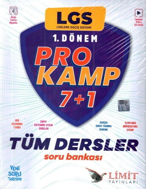 Limit 8. Sınıf LGS Tüm Dersler 1. Dönem Pro Kamp 7+1 Soru Bankası Çözümlü Limit Yayınları