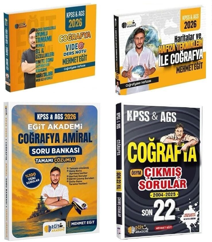 Eğit Akademi 2026 KPSS MEB-AGS Coğrafya Video Ders Notları + Soru Bankası + Çıkmış Sorular 4 lü Set - Mehmet Eğit Eğit Akademi