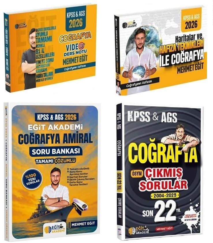 SÜPER FİYAT - Eğit Akademi 2026 KPSS MEB-AGS Coğrafya Video Ders Notları + Soru Bankası + Çıkmış Sorular 4 lü Set - Mehmet Eğit Eğit Akademi