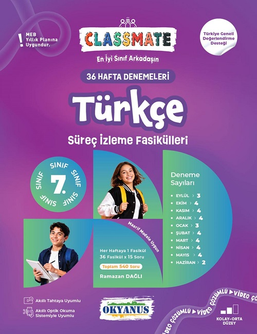 Okyanus 7. Sınıf Türkçe Classmate 36 Hafta Denemeleri Çözümlü Okyanus Yayınları