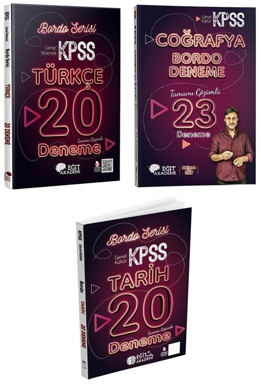 Eğit Akademi 2026 KPSS Türkçe + Tarih + Coğrafya Bordo 63 Deneme 3 lü Set Eğit Akademi