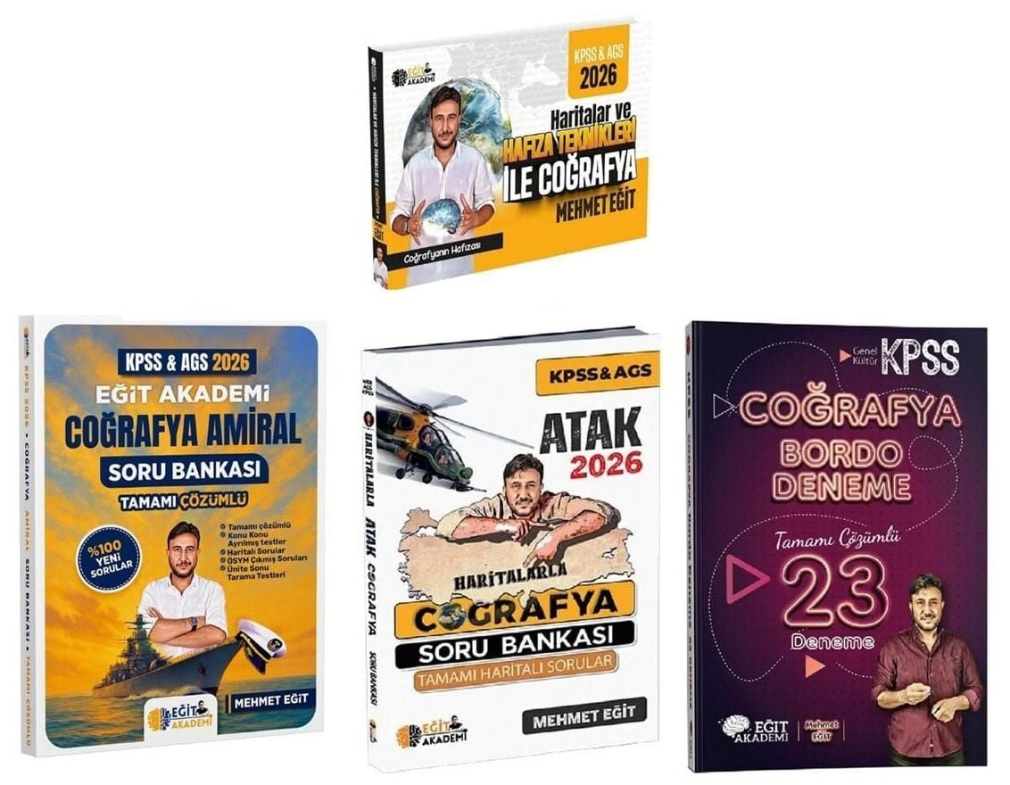 Eğit Akademi 2026 KPSS MEB-AGS Haritalar ve Hafıza Teknikleri ile Coğrafya + Soru Bankası + 23 Deneme 4 lü Set - Mehmet Eğit Eğit Akademi