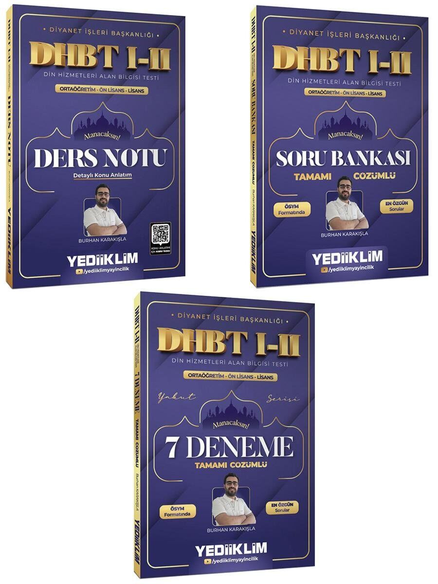 Yediiklim 2026 DHBT 1-2 Ders Notu + Soru Bankası + 7 Deneme 3 lü Set - Burhan Karakışla Yediiklim Yayınları