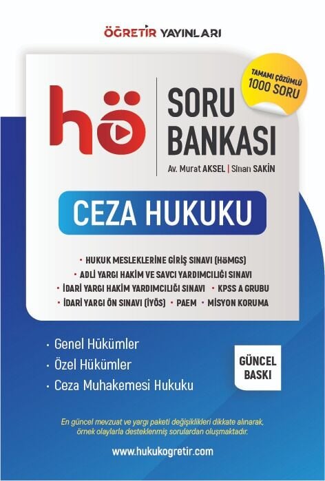 Öğretir HMGS Hakimlik KPSS PAEM Misyon Koruma Ceza Hukuku Soru Bankası - Murat Aksel, Sinan Sakin Öğretir Yayınları