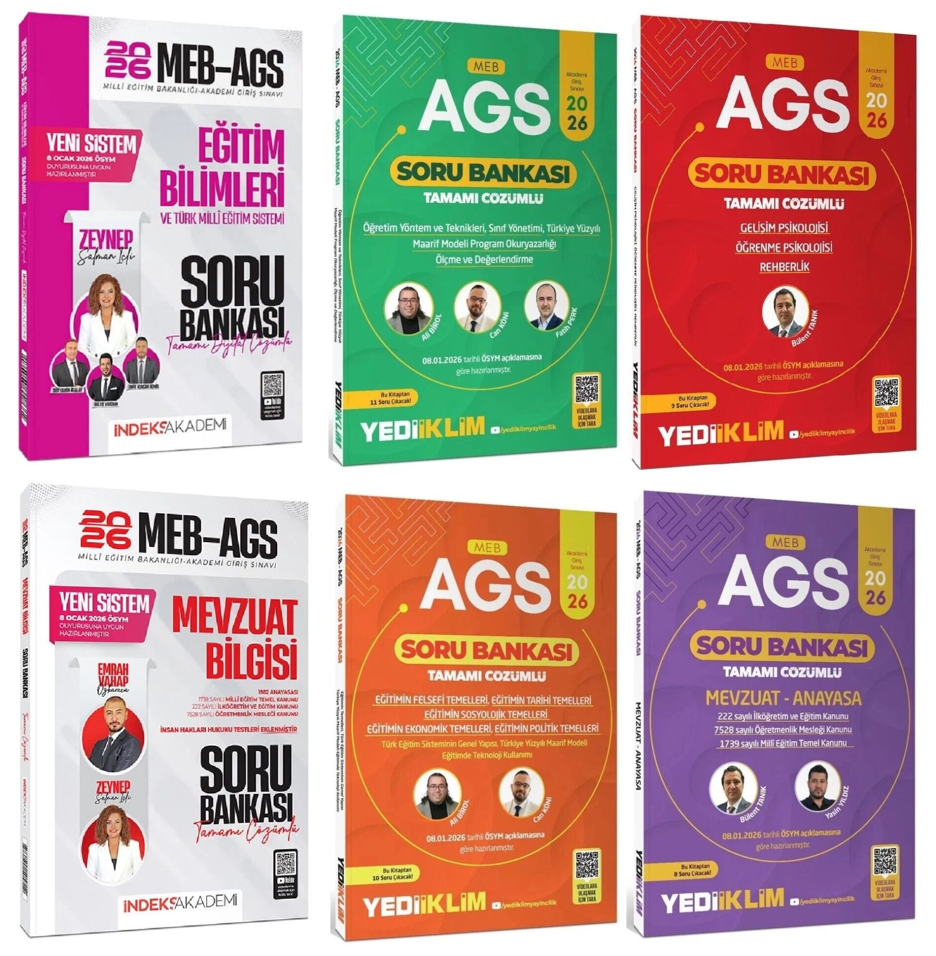YENİ AGS - Yediiklim + İndeks 2026 MEB-AGS Eğitim Bilimleri + Mevzuat Soru Bankası 6 lı Set Yediiklim + İndeks Akademi Yayınları