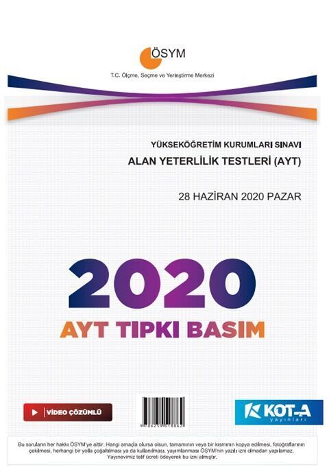 Kota 2020 YKS AYT Tıpkı Basım Çıkmış Sorular Kota Yayınları