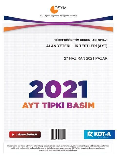 Kota 2021 YKS AYT Tıpkı Basım Çıkmış Sorular Kota Yayınları