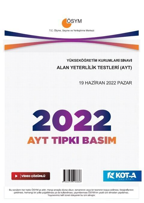 Kota 2022 YKS AYT Tıpkı Basım Çıkmış Sorular Kota Yayınları