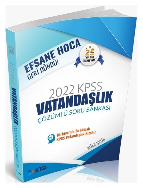 SÜPER FİYAT - KTG Yayınları 2022 KPSS Vatandaşlık Soru Bankası Çözümlü - Atila Çetin KTG Yayınları
