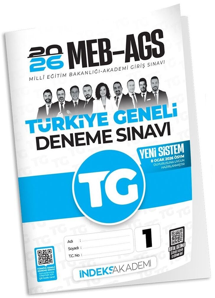 SÜPER FİYAT - İndeks Akademi 2026 MEB-AGS TG-1 Türkiye Geneli Deneme Çözümlü İndeks Akademi Yayıncılık