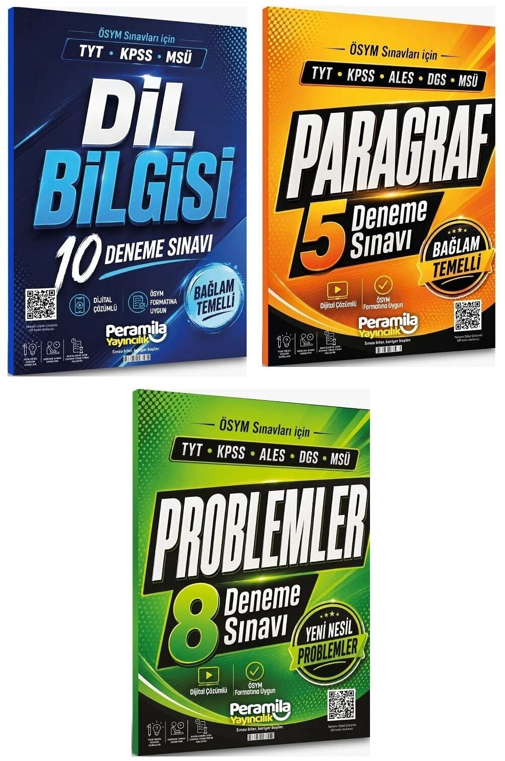 Peramila YKS TYT KPSS MSÜ Dil Bilgisi + Paragraf + Problemler 23 Deneme 3 lü Set Peramila Yayıncılık