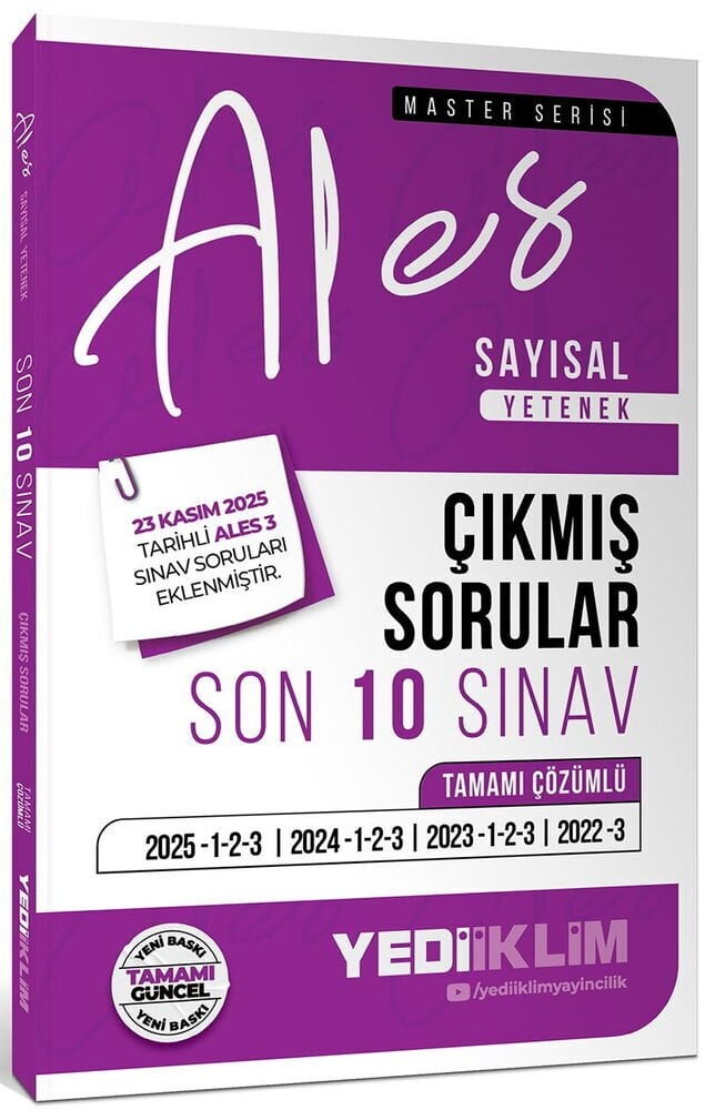 SÜPER FİYAT - Yediiklim 2026 ALES Master Sayısal Yetenek Çıkmış Sorular Son 10 Sınav Çözümlü Yediiklim Yayınları
