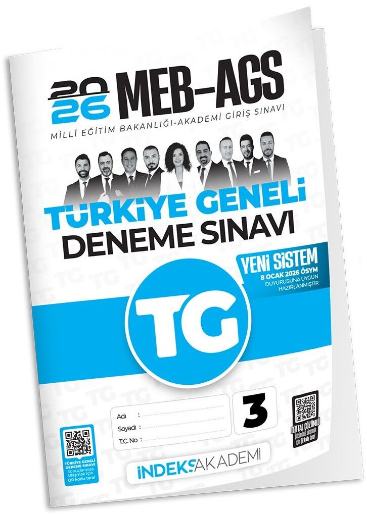 YENİ AGS - İndeks Akademi 2026 MEB-AGS TG-3 Türkiye Geneli Deneme Çözümlü İndeks Akademi Yayıncılık