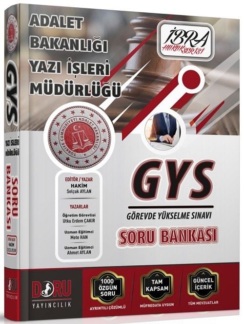 Doru GYS Adalet Bakanlığı Yazı İşleri Müdürlüğü İBRA Soru Bankası Çözümlü Görevde Yükselme Doru Yayıncılık