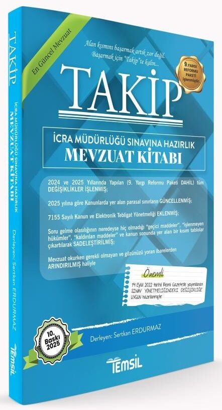 Temsil 2025 TAKİP İcra Müdürlüğü Sınavı Hazırlık Mevzuat Kitabı 10. Baskı - Sertkan Erdurmaz Temsil Kitap Yayınları