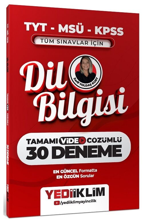 Yediiklim 2027 TYT MSÜ KPSS Dil Bilgisi 30 Deneme Çözümlü - Zarif Yoldaş Kurt Yediiklim Yayınları