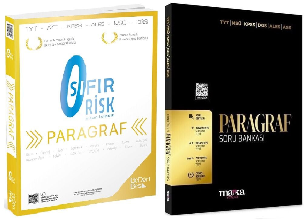 Üç Dört Beş + Marka 2026 YKS TYT AYT KPSS Paragraf Sıfır Risk Soru Bankası 2 li Set - Hamza Kaya Üç Dört Beş + Marka Yayınları