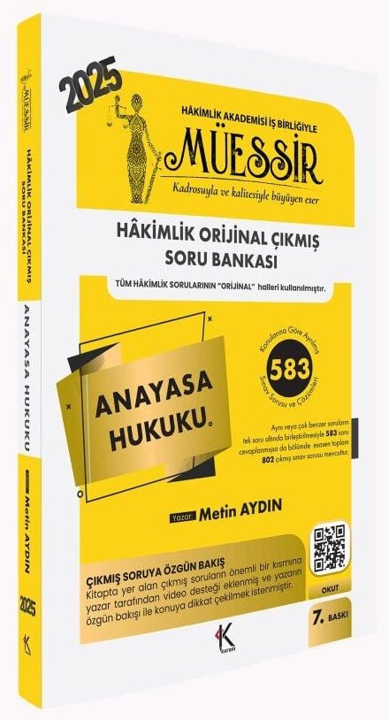 Kuram 2025 MÜESSİR Hakimlik Anayasa Hukuku Orijinal Çıkmış Soru Bankası Çözümlü 7. Baskı - Metin Aydın Kuram Kitap
