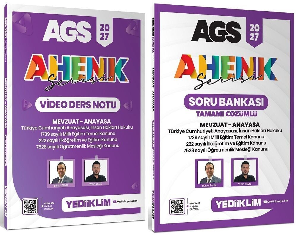 Yediiklim 2027 MEB-AGS Mevzuat-Anayasa Video Ders Notu + Soru Bankası 2 li Set Ahenk Serisi - Bülent Tanık Yediiklim Yayınları