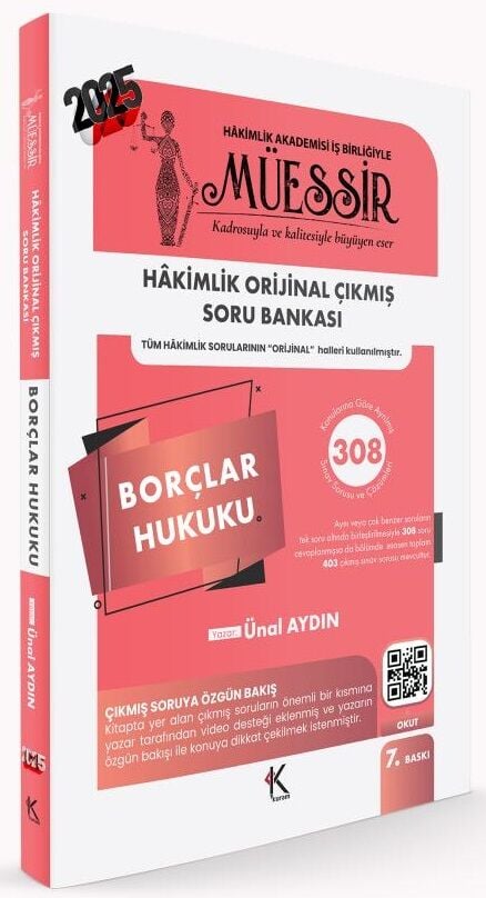 Kuram 2025 MÜESSİR Hakimlik Borçlar Hukuku Orijinal Çıkmış Soru Bankası Çözümlü 7. Baskı - Ünal Aydın Kuram Kitap