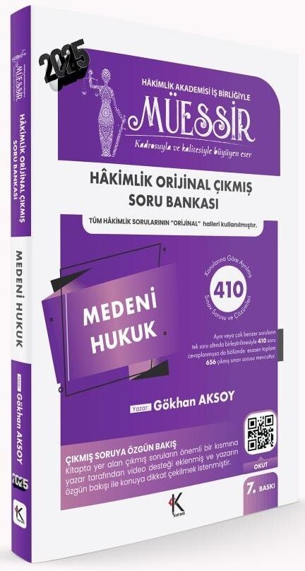 Kuram 2025 MÜESSİR Hakimlik Medeni Hukuk Orijinal Çıkmış Soru Bankası Çözümlü 7. Baskı - Gökhan Aksoy Kuram Kitap