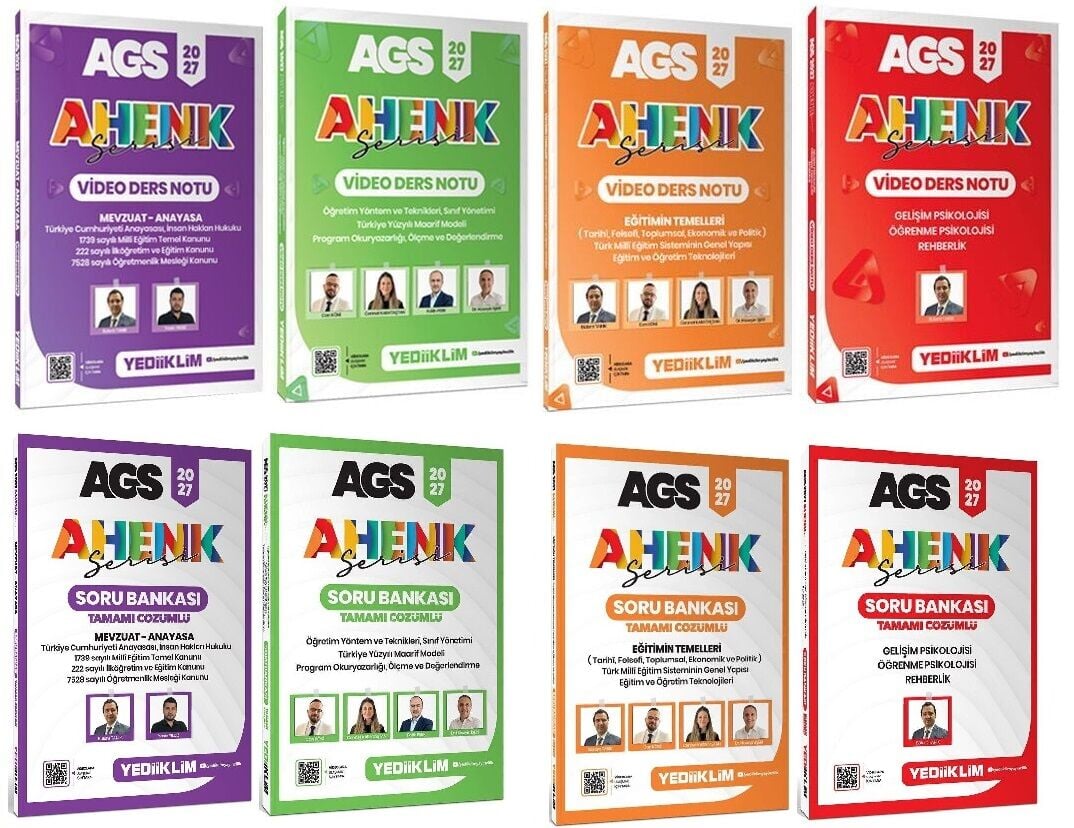Yediiklim 2027 MEB-AGS Video Ders Notu + Soru Bankası 8 li Set Ahenk Serisi Yediiklim Yayınları