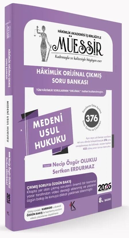 Kuram 2026 MÜESSİR Hakimlik Medeni Usul Hukuku Orijinal Çıkmış Soru Bankası Çözümlü 8. Baskı - Necip Özgür Oluklu Kuram Kitap