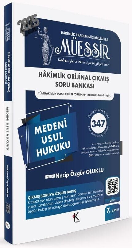 Kuram 2025 MÜESSİR Hakimlik Medeni Usul Hukuku Orijinal Çıkmış Soru Bankası Çözümlü 7. Baskı - Necip Özgür Oluklu Kuram Kitap