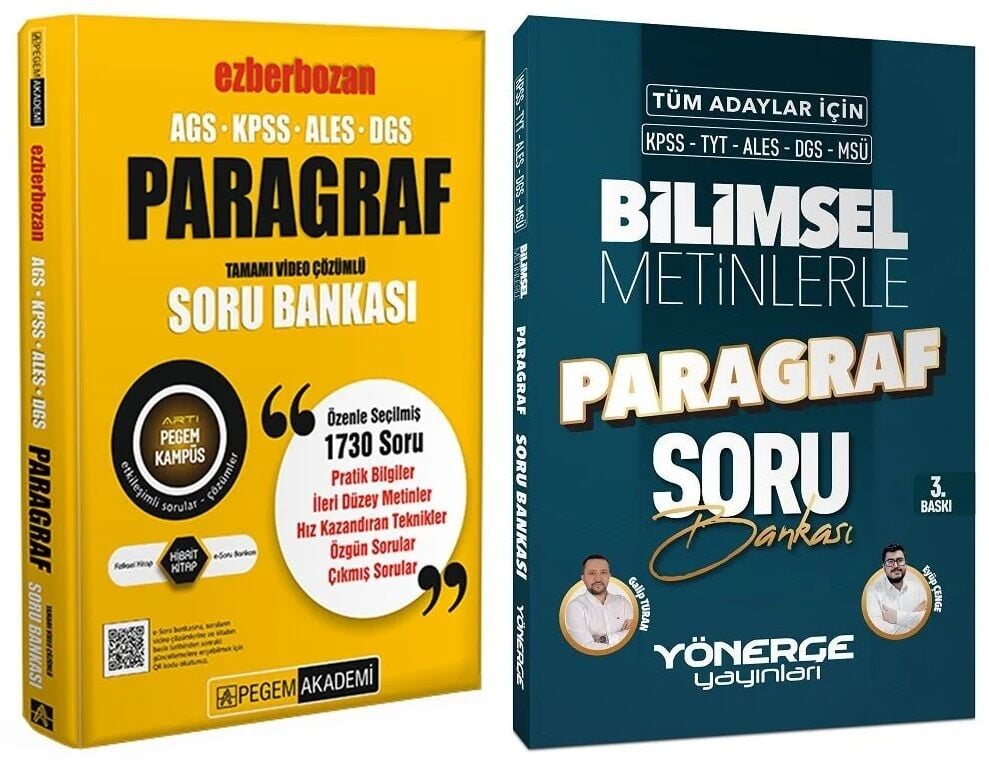 Pegem + Yönerge 2026 KPSS MEB-AGS ALES DGS Ezberbozan + Bilimsel Metinlerle Paragraf Soru Bankası 2 li Set Pegem Akademi + Yönerge Yayınları