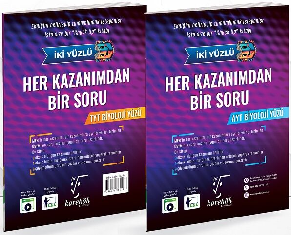 Karekök YKS TYT AYT Biyoloji Her Kazanımdan Bir Soru Tek Kitap Karekök Yayınları