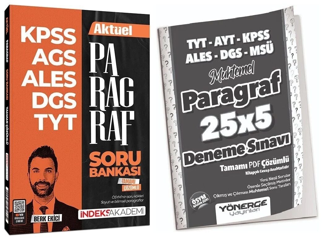 İndeks + Yönerge 2026 KPSS MEB-AGS ALES DGS TYT Aktüel Paragraf Soru Bankası + 5 Deneme 2 li Set - Berk Ekici İndeks Akademi + Yönerge Yayıncılık