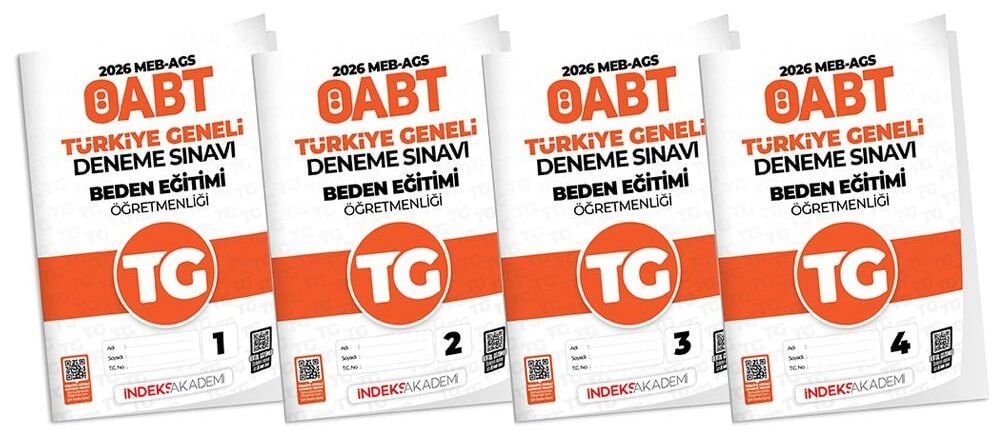 İndeks Akademi 2026 ÖABT MEB-AGS TG-1-2-3-4 Türkiye Geneli Deneme Beden Eğitimi Öğretmenliği 4 lü Set İndeks Akademi Yayıncılık
