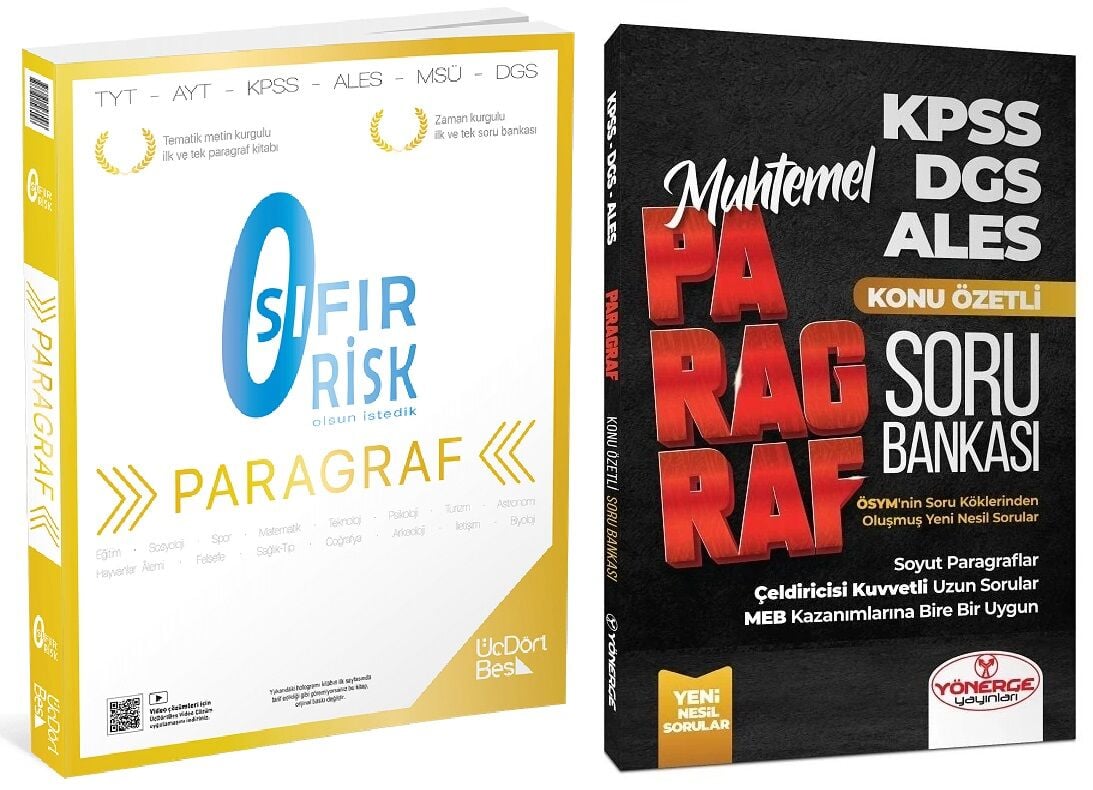 SÜPER FİYAT - Üç Dört Beş + Yönerge 2026 YKS TYT AYT KPSS Sıfır Risk + Muhtemel Paragraf Soru Bankası 2 li Set - Hamza Kaya Üç Dört Beş + Yönerge Yayınları