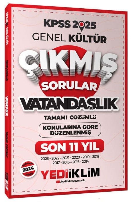 Yediiklim 2025 KPSS Vatandaşlık Çıkmış Sorular Son 11 Yıl Konularına Göre Çözümlü Yediiklim Yayınları