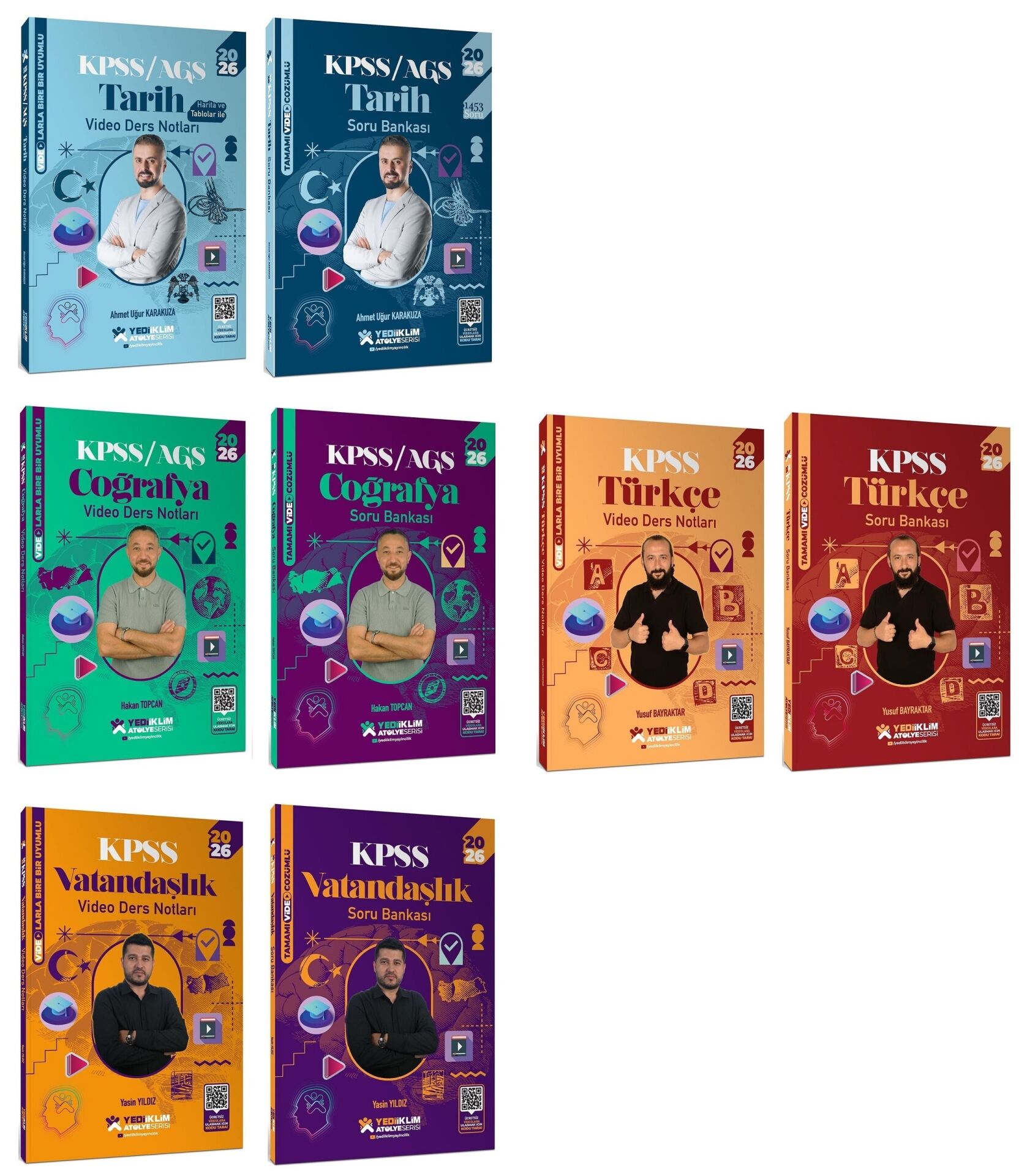 Yediiklim 2026 KPSS Türkçe + Tarih + Coğrafya + Vatandaşlık Atölye Video Ders Notları + Soru Bankası 8 li Set Yediiklim Yayınları