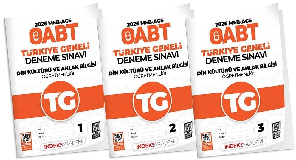 İndeks Akademi 2026 ÖABT MEB-AGS TG-1-2-3 Türkiye Geneli Deneme Din Kültürü ve Ahlak Bilgisi Öğretmenliği 3 lü Set İndeks Akademi Yayıncılık