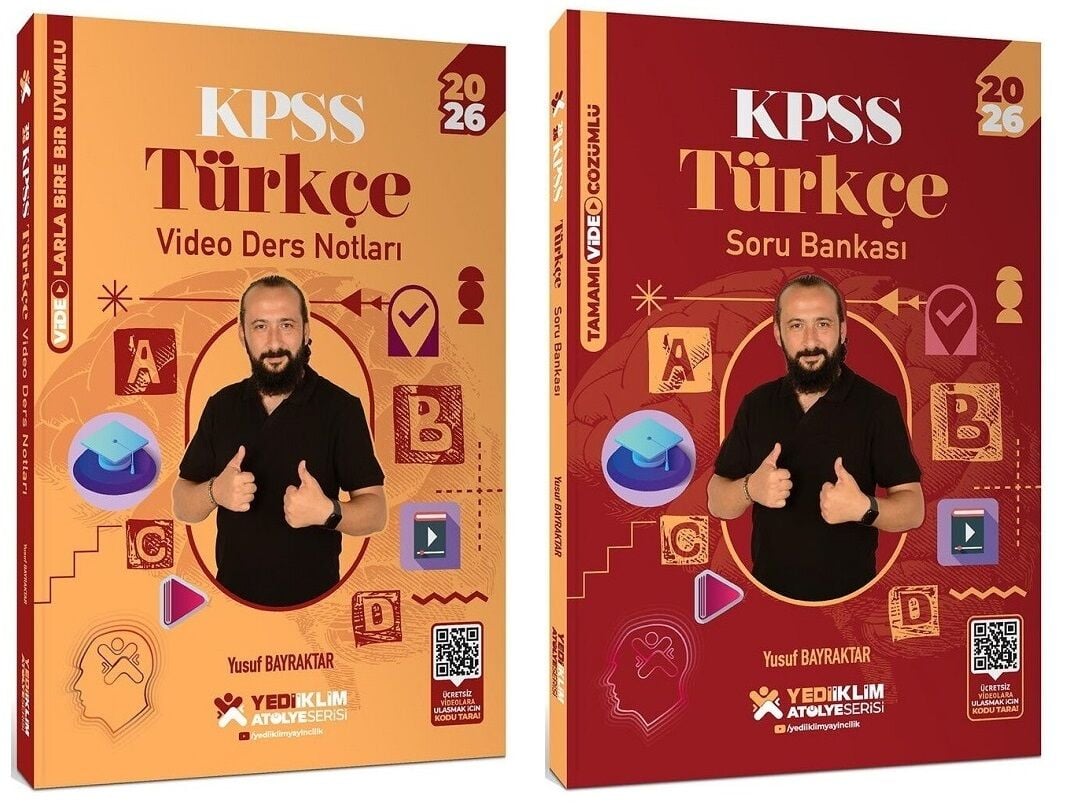 Yediiklim 2026 KPSS Türkçe Atölye Video Ders Notları + Soru Bankası 2 li Set - Yusuf Bayraktar Yediiklim Yayınları