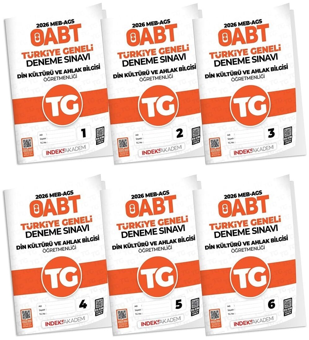 İndeks Akademi 2026 ÖABT MEB-AGS TG-1-2-3-4-5-6 Türkiye Geneli Deneme Din Kültürü ve Ahlak Bilgisi Öğretmenliği 6 lı Set İndeks Akademi Yayıncılık