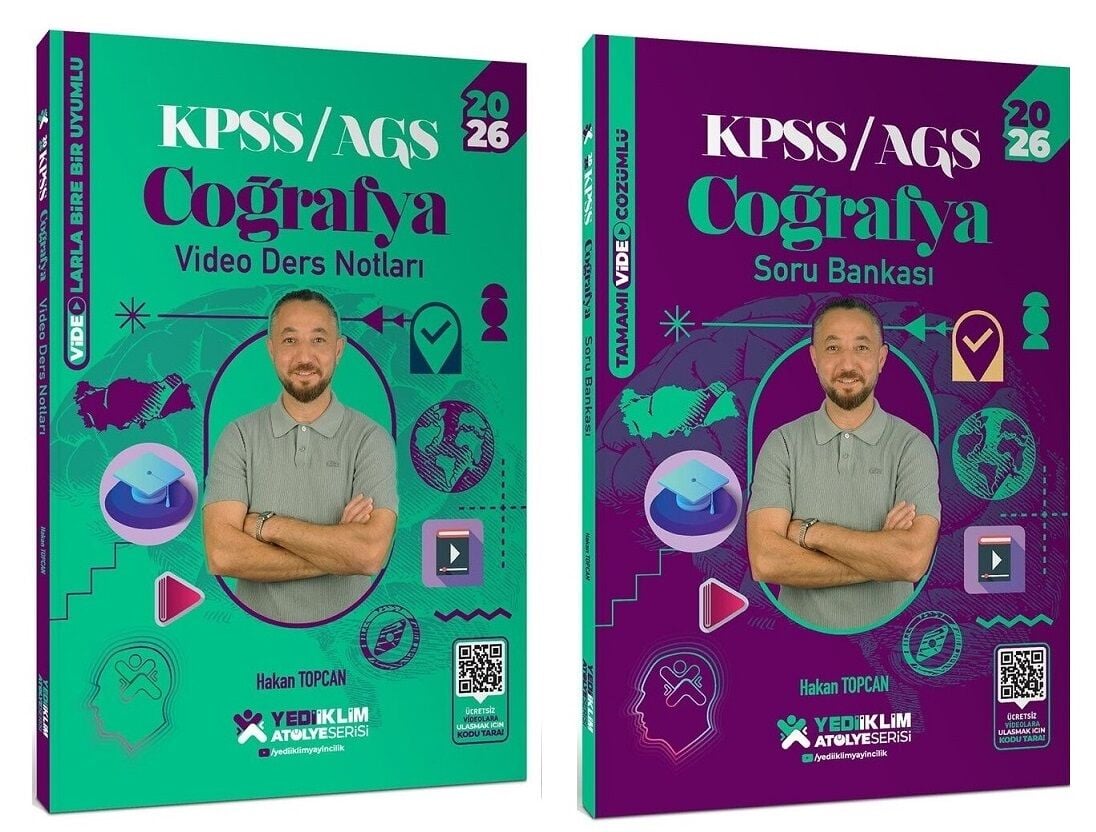 Yediiklim 2026 KPSS MEB-AGS Coğrafya Atölye Video Ders Notları + Soru Bankası 2 li Set - Hakan Topcan Yediiklim Yayınları