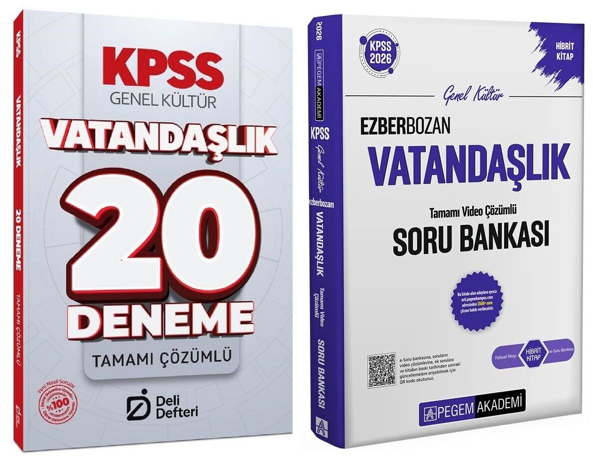 Pegem + Deli Defteri 2026 KPSS Vatandaşlık Ezberbozan Soru Bankası + 20 Deneme 2 li Set Pegem Akademi + Deli Defteri Yayınları