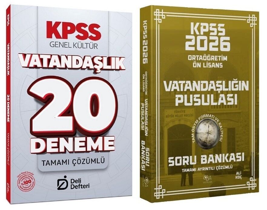 CBA + Deli Defteri 2026 KPSS Lise Ortaöğretim Ön Lisans Vatandaşlık Vatandaşlığın Pusulası Soru Bankası + 20 Deneme 2 li Set - Ali Koç CBA + Deli Defteri Yayınları