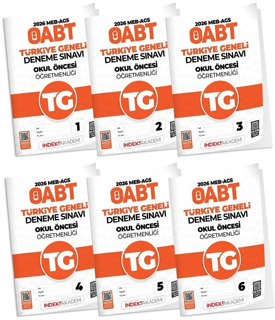 İndeks Akademi 2026 ÖABT MEB-AGS TG-1-2-3-4-5-6 Türkiye Geneli Deneme Okul Öncesi Öğretmenliği 6 lı Set İndeks Akademi Yayıncılık